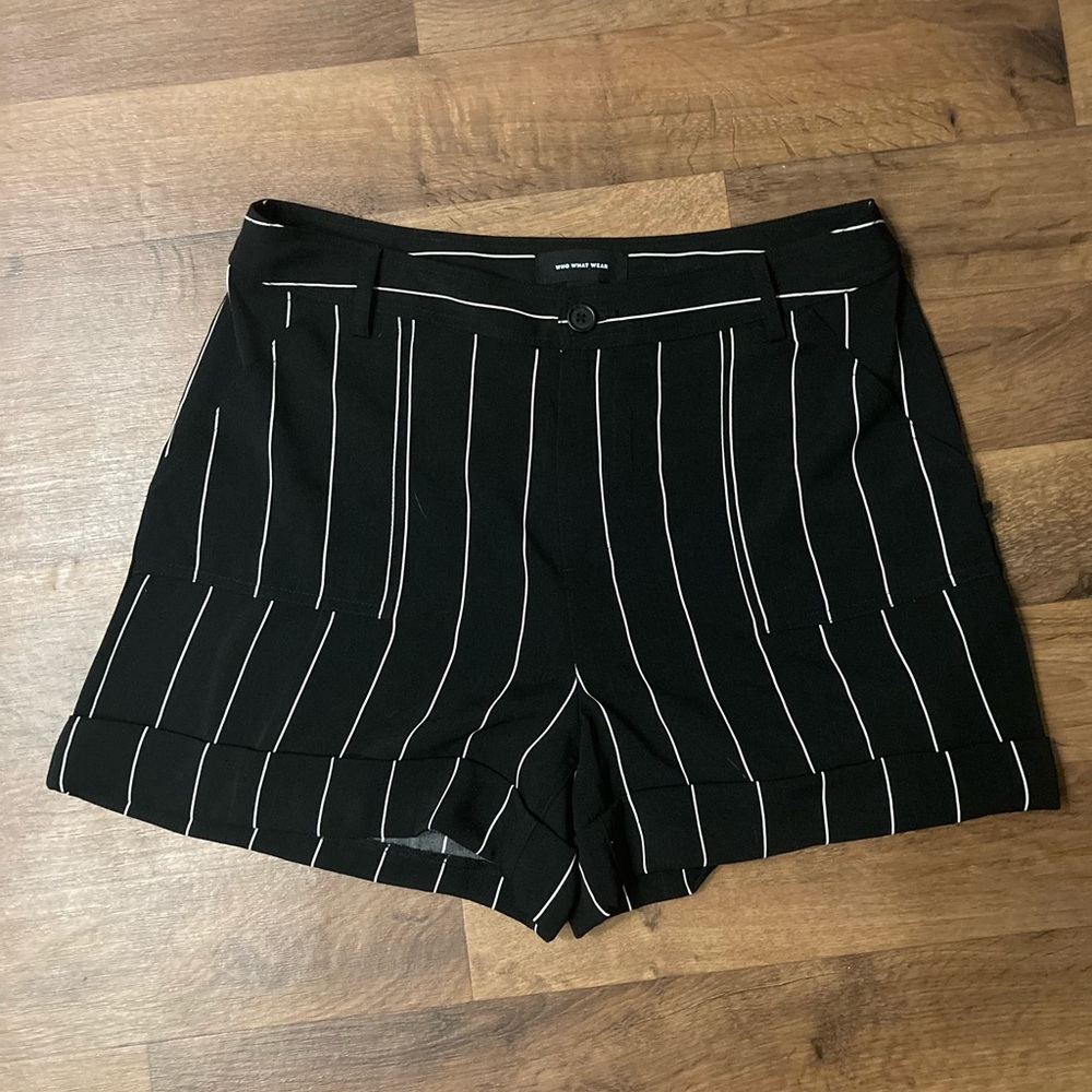 Who What Wear Black and White Pinstripe High Waisted Shorts